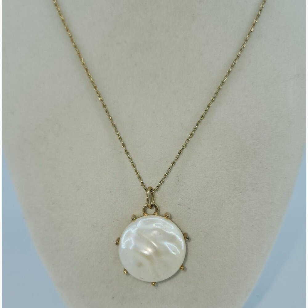Vtg Signed SN Faux Mabe Baroque Pearl‎ 1" Pendant Gold Tone Necklace 17"